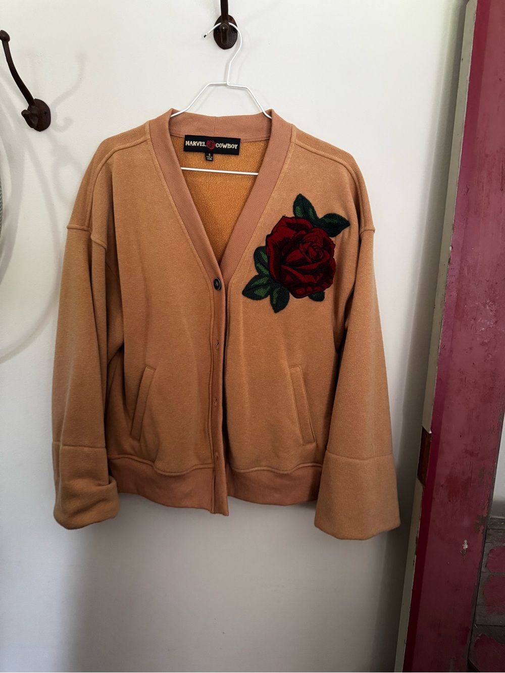 Marvel x Cowboy Women's Tan Rose Embroidered Cardigan Jacket